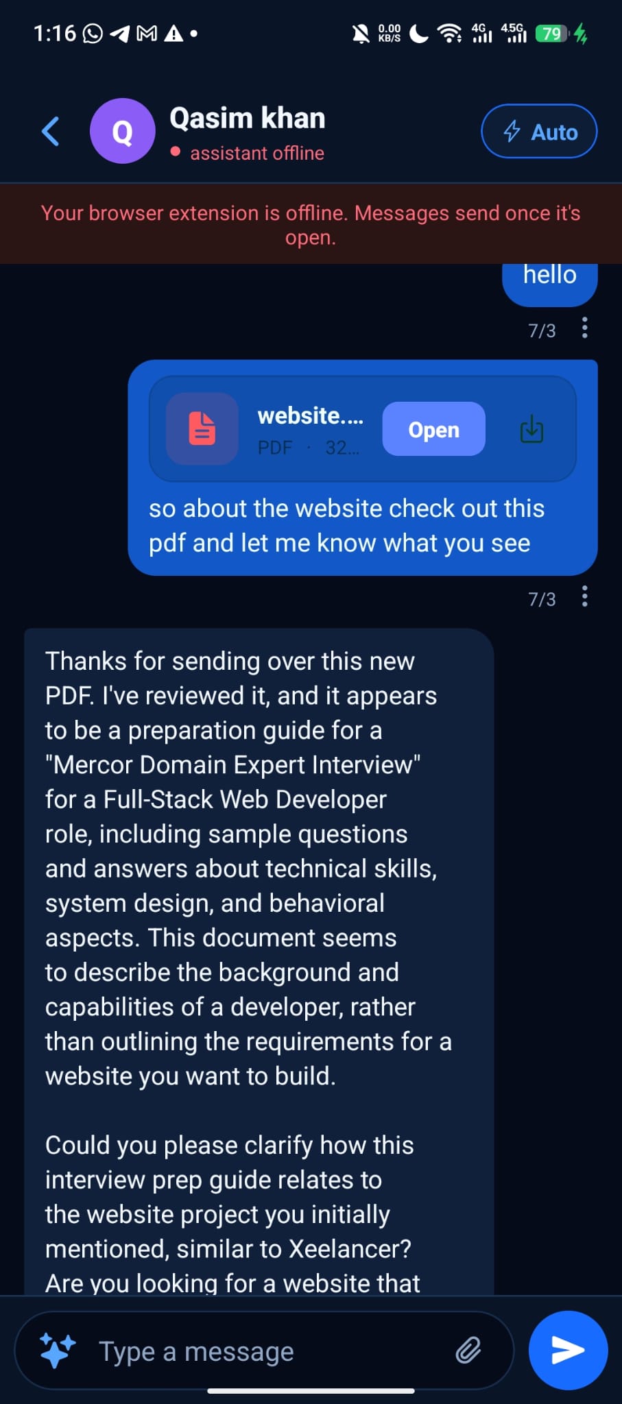 Assistant offline: browser extension offline message